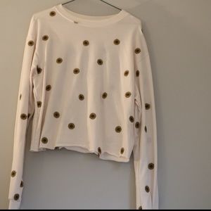 cropped white long sleeve shirt with flowers